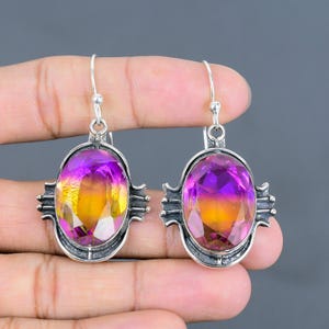Faceted Ametrine Earring 925 Sterling Silver Earring Handmade Earrings Ametrine Natural Gemstone Jewelry Birthstone Earring Gifts For Friend