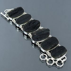 Black Tourmaline Rough Bracelet 925 Sterling Silver Bracelet Adjustable Chain Bracelet Handmade Boho Jewelry Real Gemstone Bracelet For Gift