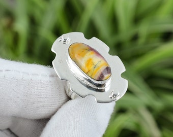 Handmade Mookaite Ring: Oval Gemstone, 925 Sterling Silver, Size 6.25
