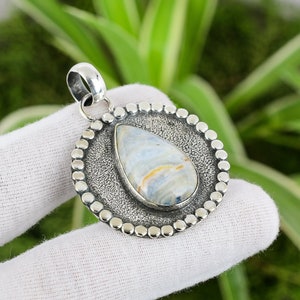 Blue Scheelite Pendant 925 Sterling Silver Pendant Genuine Gemstone Pendant Handmade Jewelry Engagement Gift Gift For Mom Boho Pendant