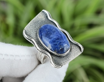 Sodalite Ring 925 Sterling Silver Ring Ring Size 9.25 Natural Gemstone Ring Handmade Ring Wedding Jewelry Gift For Mother Sodalite Jewelry