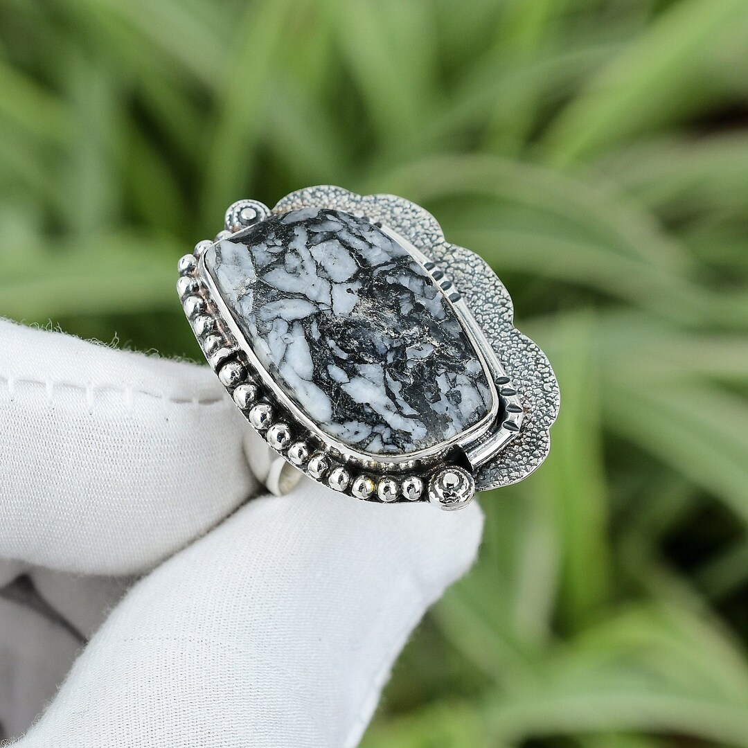 Handmade Pinolith Jasper Ring: Leaf Stone, Sterling Silver (size 6.75 ...