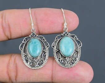 Handmade Amazonite Earrings: Vintage 925 Sterling Silver Gemstone Jewelry