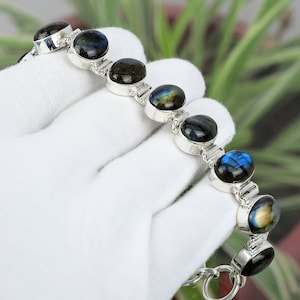 Labradorite Bracelet 925 Sterling Silver Bracelet Adjustable Bracelet Handmade Bracelet For Gift Natural Gemstone Jewelry Birthstone Jewelry