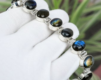 Labradorite Bracelet 925 Sterling Silver Bracelet Adjustable Bracelet Handmade Bracelet For Gift Natural Gemstone Jewelry Birthstone Jewelry