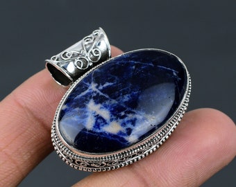 Handmade Sodalite 925 Sterling Silver Pendant: Vintage Gemstone Jewelry