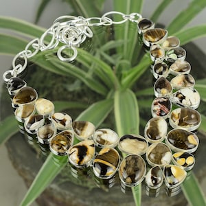 Handmade Peanut Wood Jasper Necklace: 925 Sterling Silver, Adjustable
