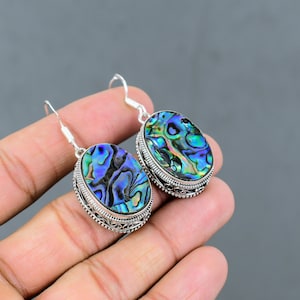 Brincos de concha de abalone: joias vintage feitas à mão em prata esterlina 925