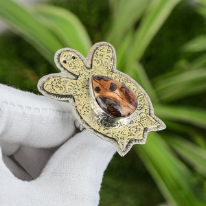 Bauxite Ring 925 Sterling Silver Ring Adjustable Ring 18K Gold Plated Tortoise Ring Gemstone Women Ring Handmade Jewelry Gift For Mom