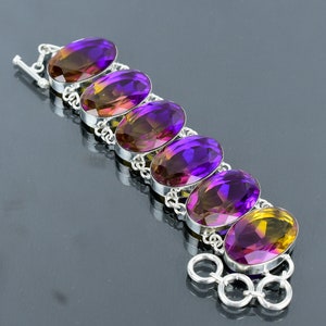 Faceted Ametrine Bracelet 925 Sterling Silver Bracelet Gemstone Bracelet Adjustable Chain Bracelet Handmade Ametrine Jewelry Gift For Women
