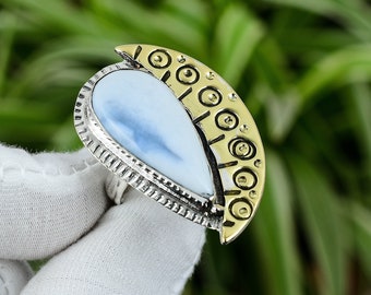 Handmade Owyhee Blue Opal Ring: 925 Sterling Silver, 18K Gold Plated, Adjustable
