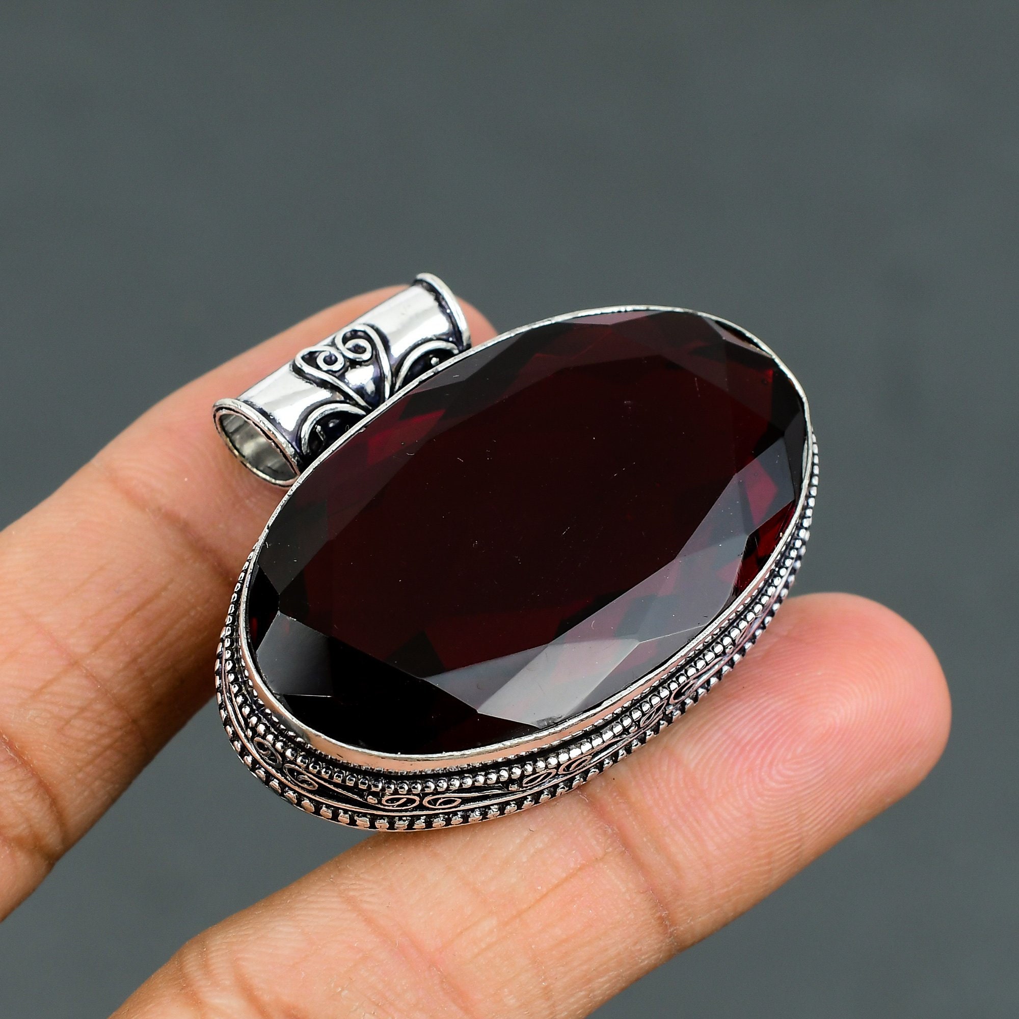Faceted Mozambique Garnet Pendant: Handmade 925 Sterling Silver Vintage Jewelry