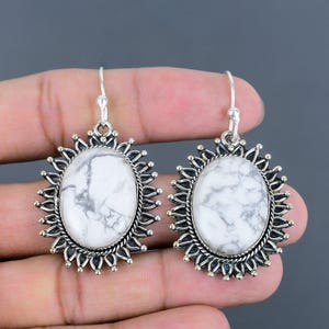 Handmade Howlite Drop Earrings: 925 Sterling Silver Gemstone Jewelry