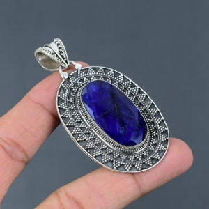 Faceted Blue Sapphire Pendant 925 Sterling Silver Pendant Vintage Pendant Gemstone Pendant Statement Jewelry Handmade Pendant Gift For Her