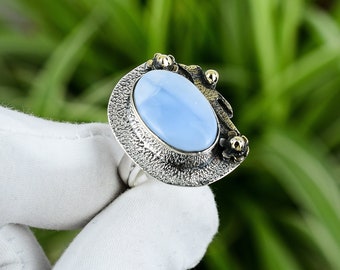 Handmade Owyhee Blue Opal Ring: 925 Sterling Silver, Adjustable