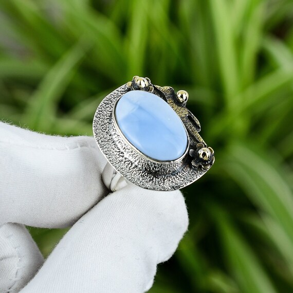 Owyhee Blue Opal Bague 925 Anneau en argent sterling Bague reglable 18K Plaque Or Belle Bague en pierres precieuses Anneau Unique pour Cadeau Bijoux faits a la main Etsy France