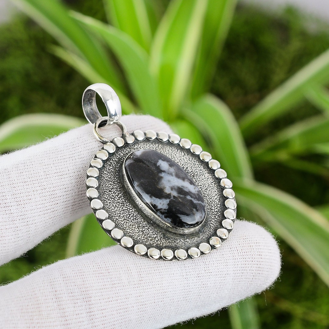 Pendentif En Argent 925 Avec Pierre Zèbre Jaspe - Fait Main, Naturel, Certificat AGI, Neuf Sans Boîte
