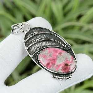 Handmade Thulite Pendant: 925 Sterling Silver Gemstone Jewelry