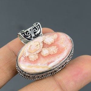 Rhodochrosite Pendant: Handmade 925 Sterling Silver Boho Jewelry
