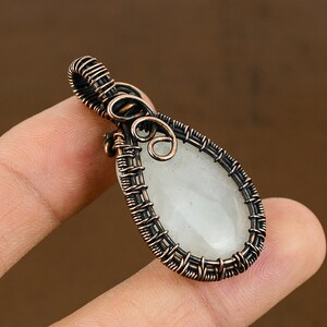 Handmade Copper Wire Wrapped Rainbow Moonstone Pendant