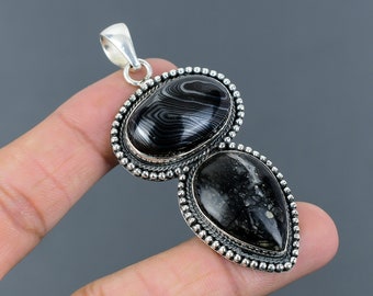 Colgante de jaspe Picasso de psilomelano: joyería de plata de ley 925 hecha a mano