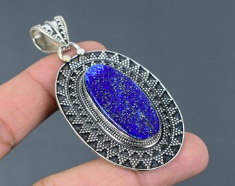 Handmade Lapis Lazuli Pendant: 925 Sterling Silver Vintage Jewelry