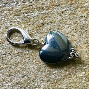 Hematite Heart Dog Collar Charm, Crystals for pets, Healing Gemstones for cats and dogs, unique gifts for pets, harness Charms, puppy gifts