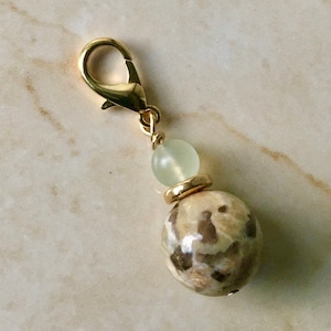 Healing Leopard Jasper & Prehnite Collar Charm, Gemstone Collar Charms, Pet Collar Charms