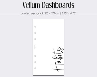 PRINTED Habits Vellum Dashboard, Filofax Dashboard for Minimal Planner, Personal Planner Inserts, Planner Vellum, Transparent Dashboard