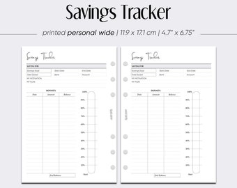 PRINTED Savings Tracker, Savings Chart, Money Tracker, Savings Planner, Savings Goal, Goal Tracker, Minimal Planner Personal Wide Insert