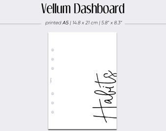 PRINTED Habits Vellum Dashboard, Filofax Dashboard for Minimal Planner, A5 Planner Inserts, Planner Vellum, Transparent Dashboard