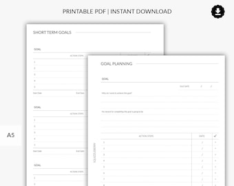 Goals Planner Printable Bundle, Goal Planning, Future planner, Goal Setting, Yearly Goals, Productivity Planner, A5 Planner Inserts