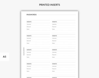 PRINTED Password Tracker, Password Book, Password Organizer, Password Log, Password Tracker Sheets, Password Keeper, A5 Planner Inserts