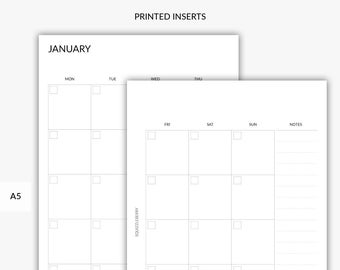 Calendario IMPRESO sin fecha, mes en dos páginas, resumen del mes, mes en dos páginas, Mo2P, páginas de planificador, insertos de planificador minimalistas A5