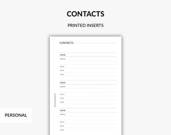 PRINTED Contacts List, Business Contacts, Address Book Page, Contacts Info Insert, Personal Minimalist Planner, Phone Book Pages