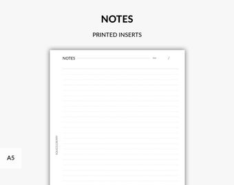 PRINTED Notes Pages, Lined Paper, Punched Notepaper, Planner Refill, Personal Notes, Lined Notepaper, A5 Planner Inserts, Filofax A5