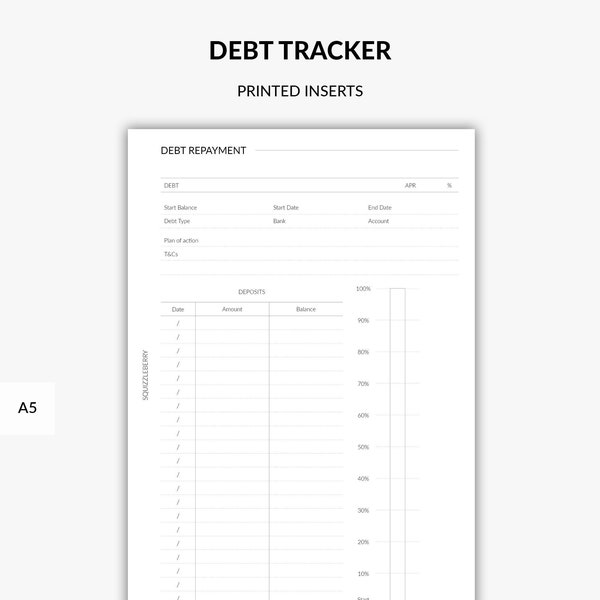 Gedruckter Tilgungs-Tracker, Tilgungsrückzahlungs-Tracker, Tilgungs-Schneeball, Finanz-Tracker, Tilgungsfreier Planer, A5 PlanerEinlagen