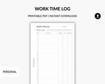 Planificateur d'heures de travail imprimable, Heures d'entrée et de sortie, Suivi des feuilles de temps, Suivi du temps, Journal des heures de travail, Travail à domicile, Horaire de travail