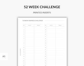 PRINTED 52 Week Challenge, Savings Challenge, Savings Chart, Expense Tracker, 52 Week Savings, Savings Planner, A5 Planner Inserts