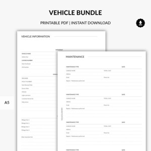Carnet d'entretien du véhicule imprimable, Kilométrage, Carnet de voyage, Carnet de bord du véhicule, Kilométrage professionnel, Planificateur d'entretien de voiture
