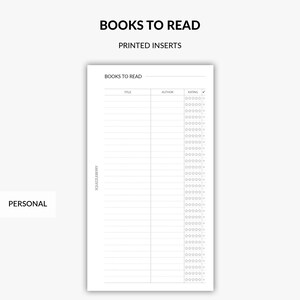 Libri STAMPATI da leggere Tracker, Tracker di libri, Diario di libri, Elenco di libri, Pianificatore di libri, Registro di libri, Pianificatore minimo, Inserti per pianificatore personale