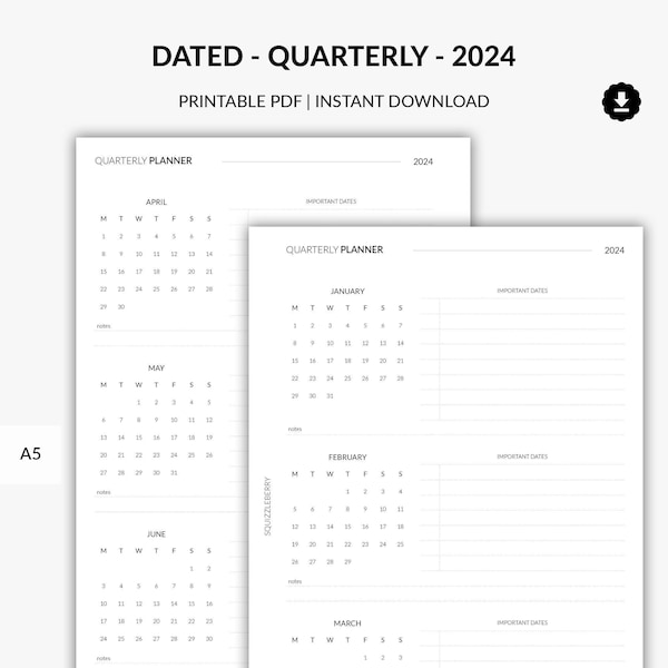 2024 Quarterly Planner, Quarterly Tracker Planner Printable, Birthday Tracker, A5 Planner Inserts, Event tracker, Money In Tracker