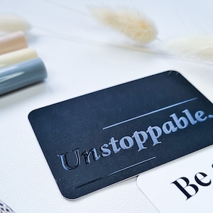 Tarjeta de diario negra imparable impresa con brillo en relieve, tarjetas de bolsillo, tarjetas motivacionales, tarjetas con citas, tarjetas de notas, citas inspiradoras