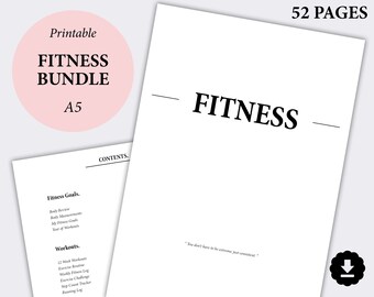 Fitness Planner Printable Bundle, Weight Loss Planner, Meal Planning, Calorie Tracking, Health Planner Daily Fitness, A5 Planner Inserts