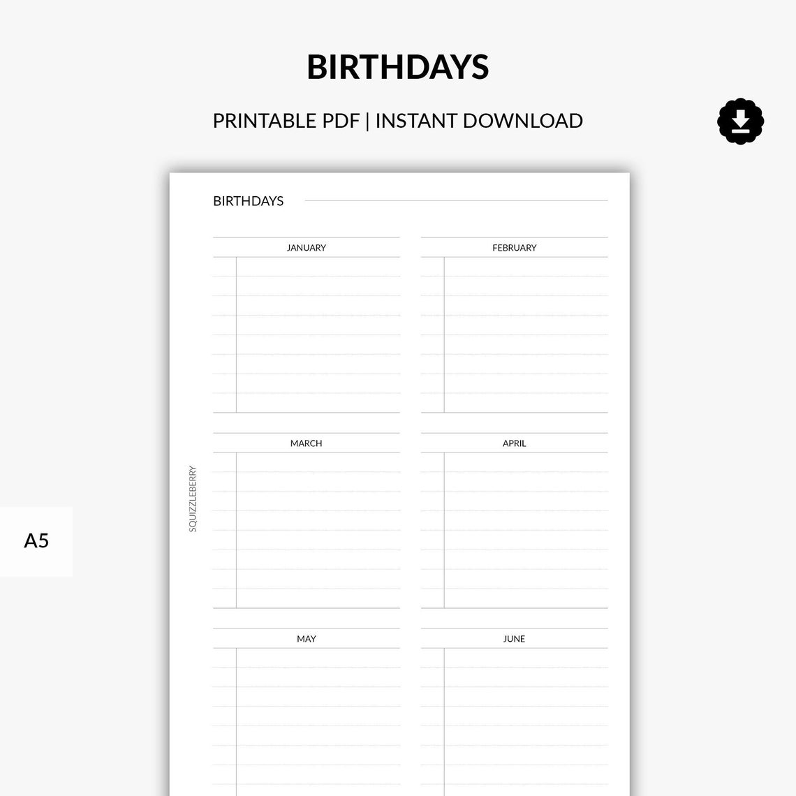 Birthday Tracker Planner Printable Birthday Calendar Printed Etsy