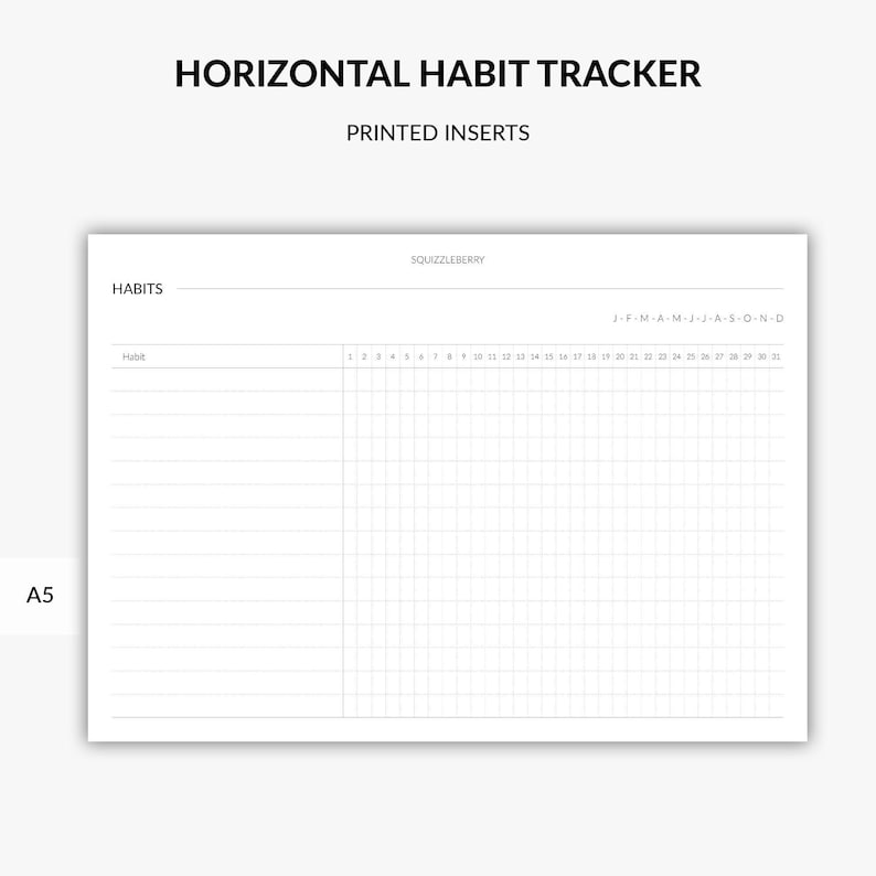 horizontal habit tracker in minimalist design for planning