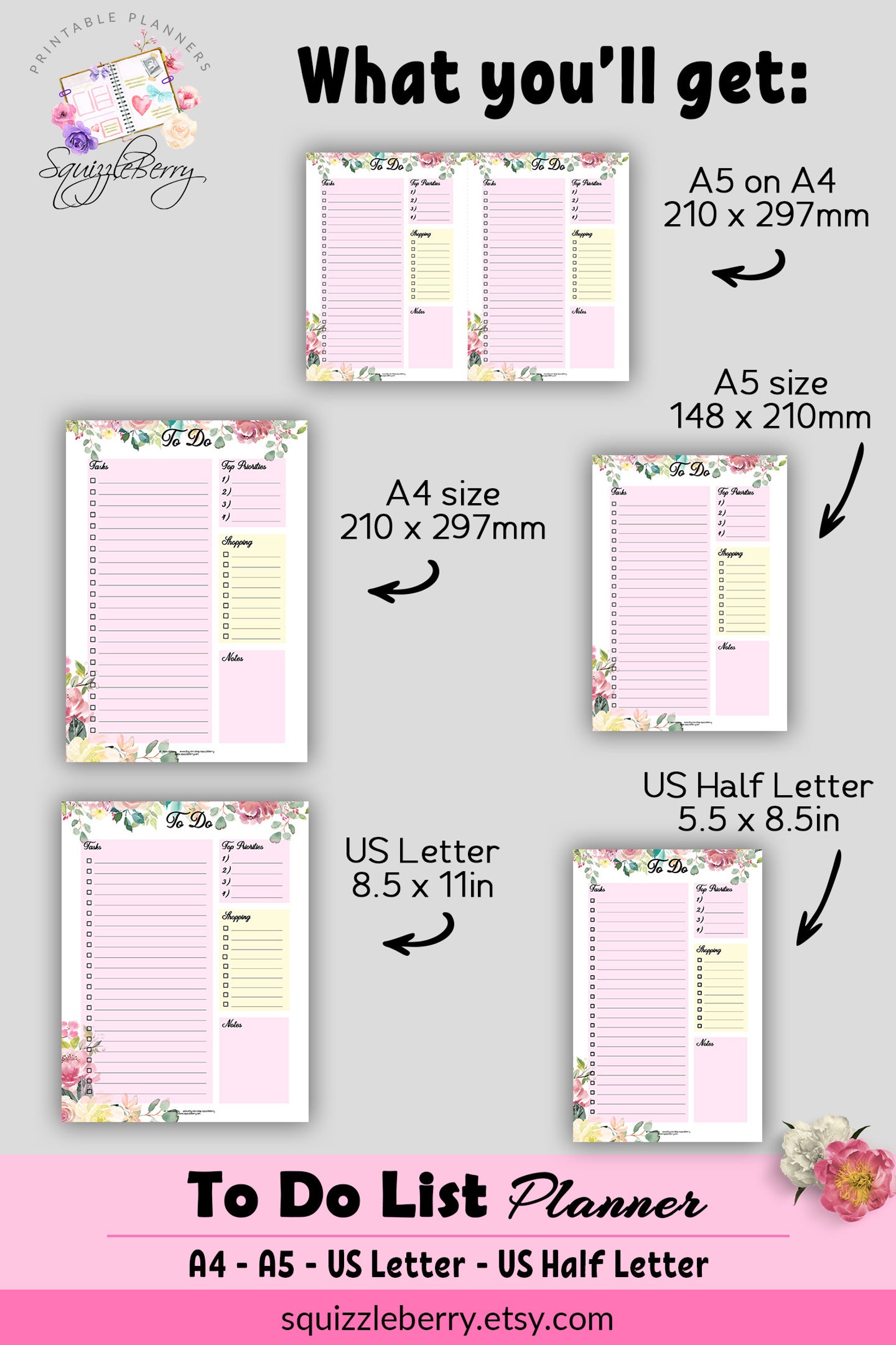 Pink To Do List Printable To-Do Printable with Grocery List | Etsy