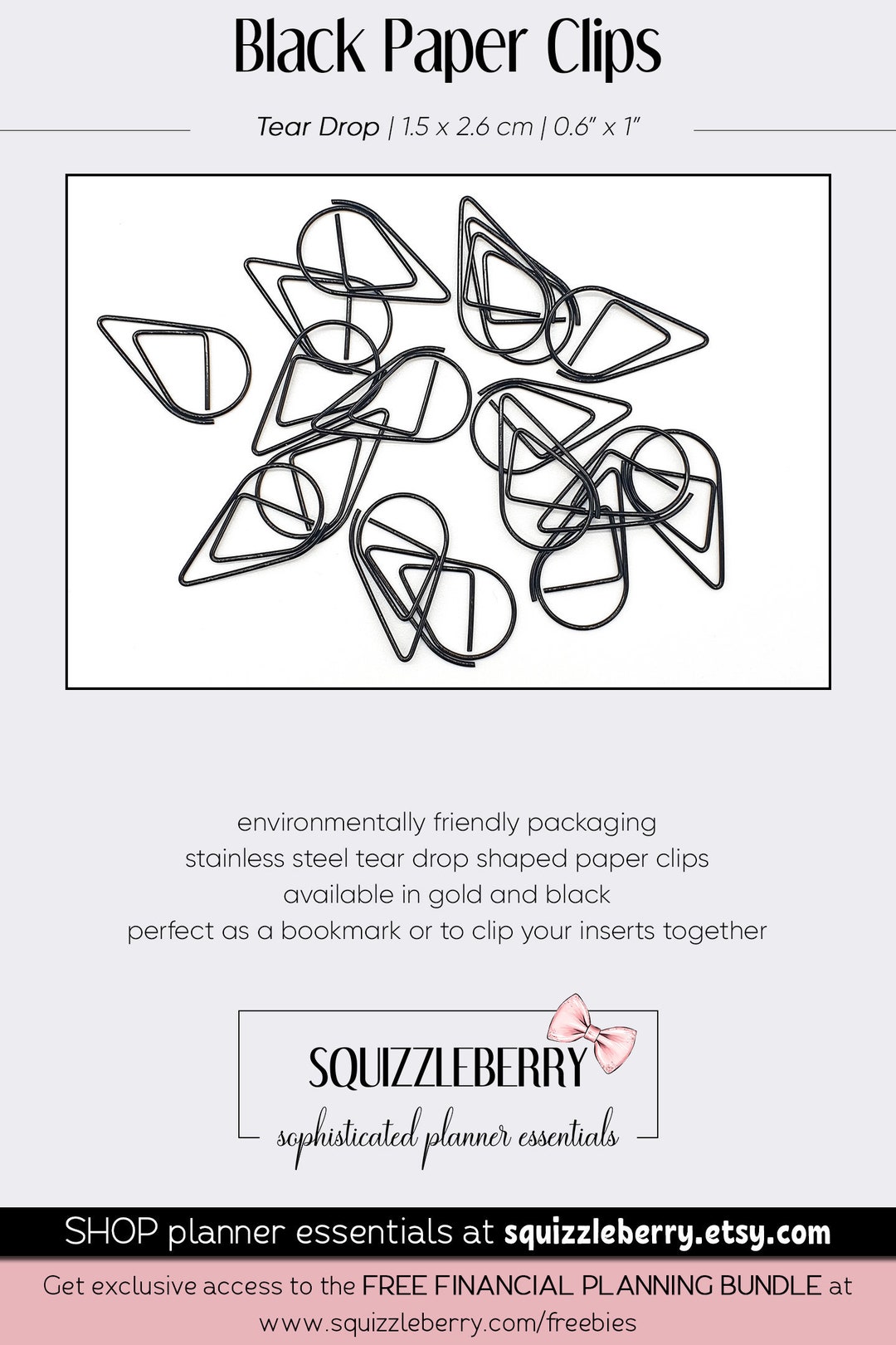 Black Tear Drop Shape Paper Clips Teardrop Paperclips Etsy