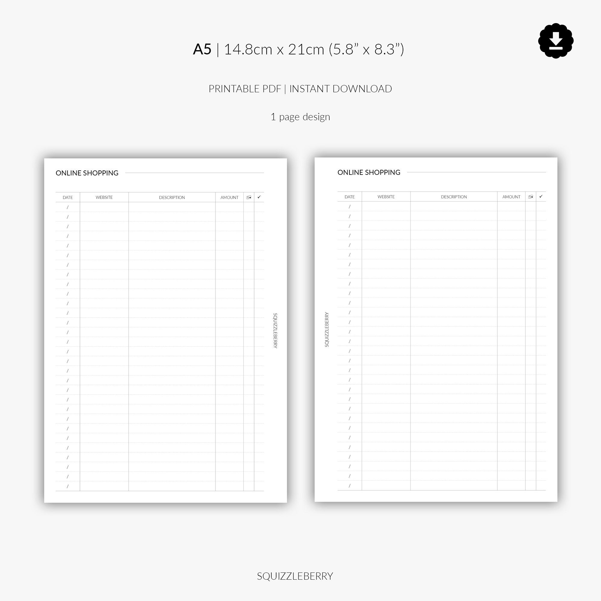 Online Shopping List Planner Printable Budget Planner A5 Etsy
