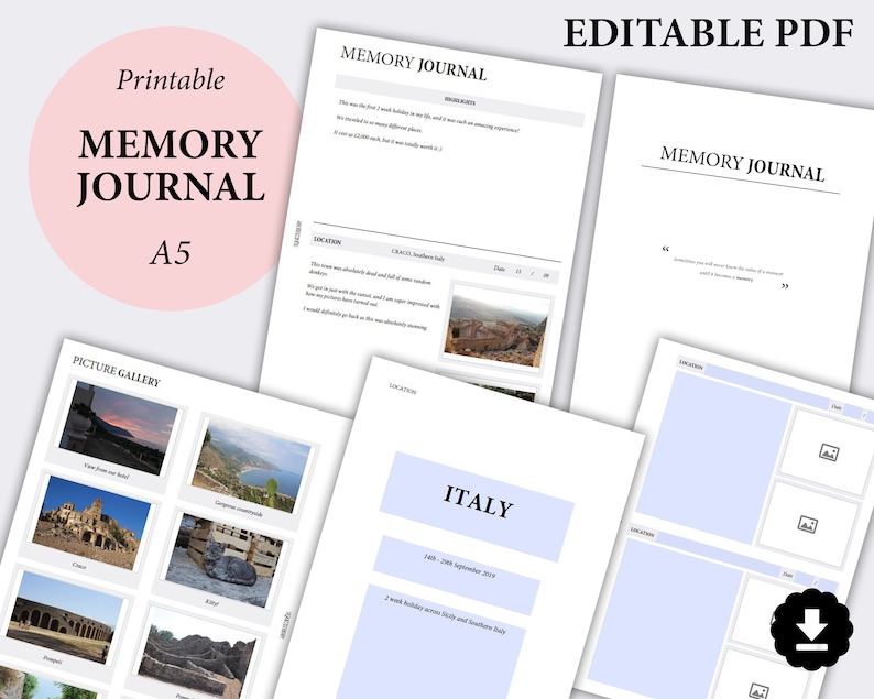EDITABLE Memory Journal PDF Writing Journal Memory Keeping Etsy